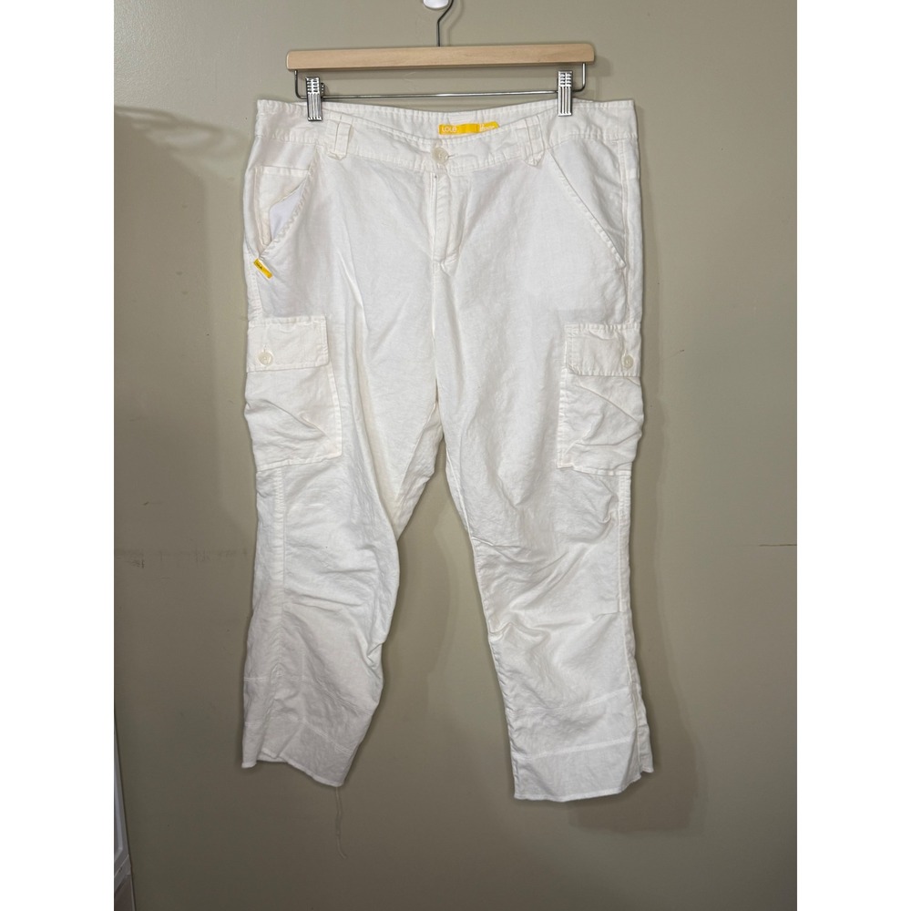 Lole Clean White Linen Organic Cotton Cargo Pants Womens Size 12 Straight Leg